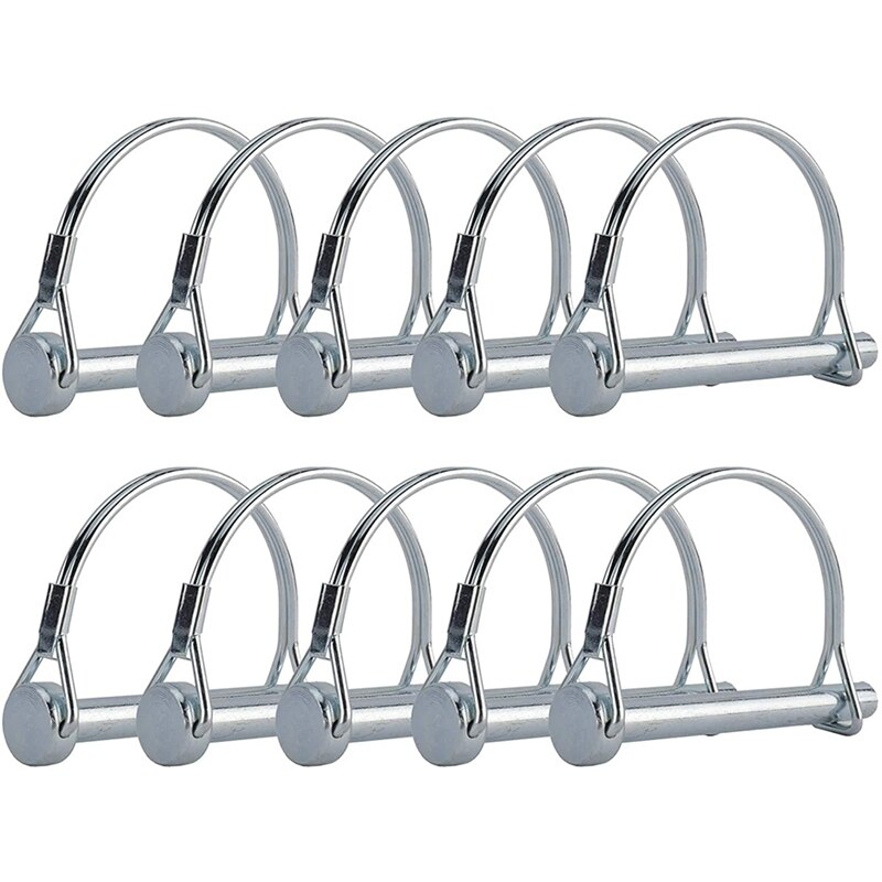 HLZS-10Pcs Wire Lock Pin, 5/16 Inch Shaft Locking Pin Hitch Pin with Round Arch Wire Retainer for Farm Trailers Lawn Garden