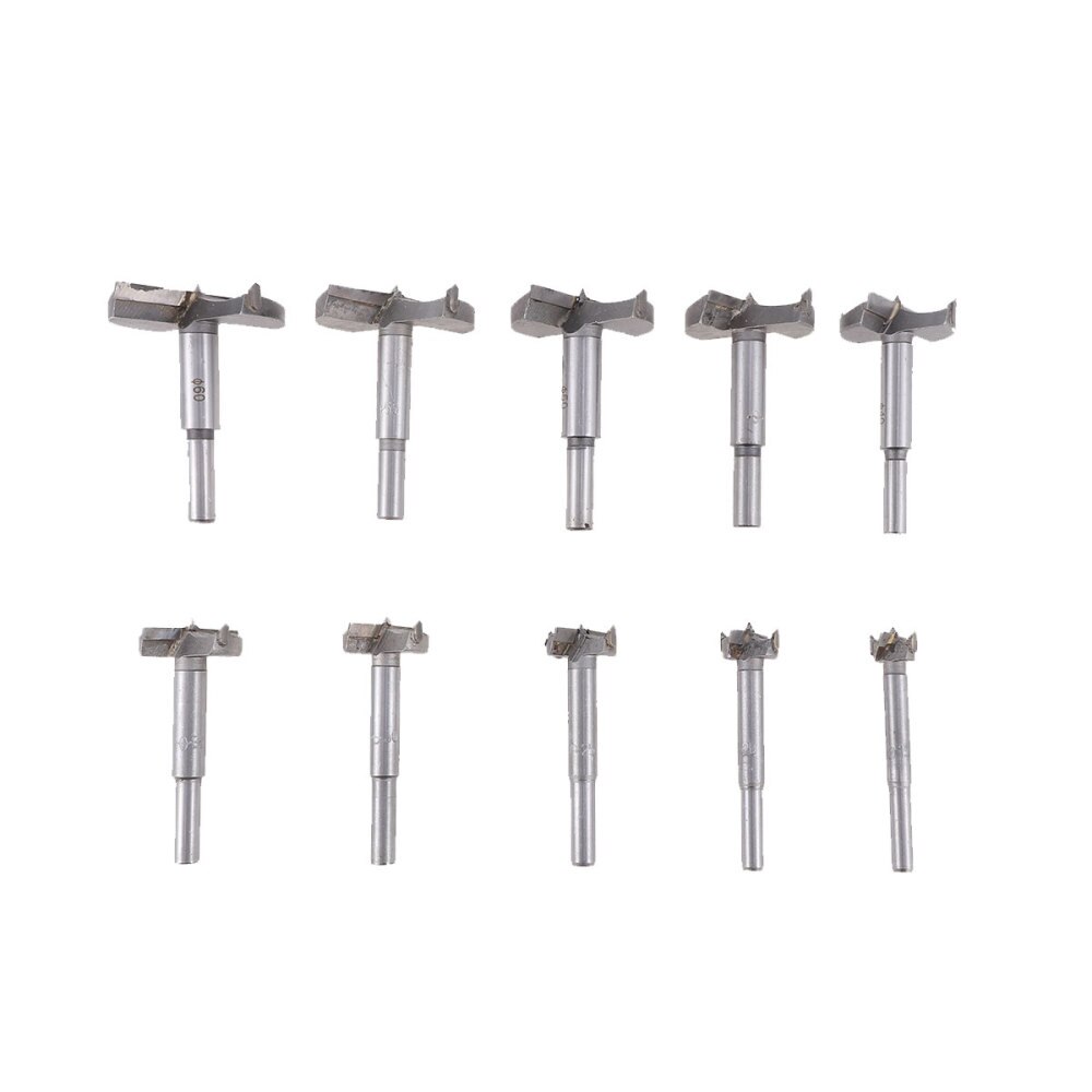 10pcs Auger Drill Bit Set Wood Cutter Hex Wrench Woodworking Hole for Power Tools 15mm 20mm 25mm 30mm 35mm 40mm 45mm 50mm 55