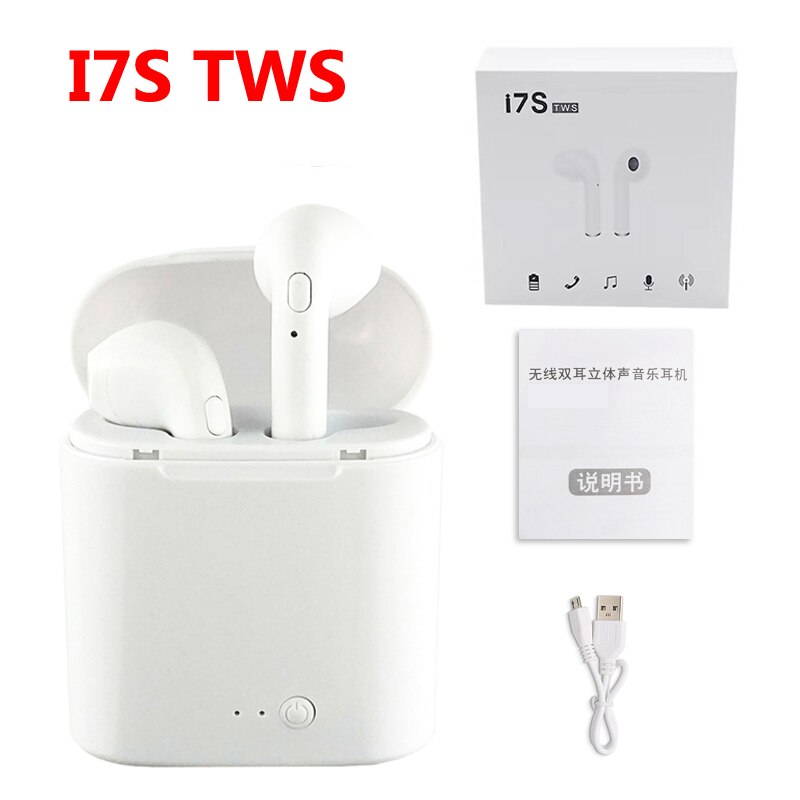 Wpaier-auriculares I7S TWS con Bluetooth, auriculares inalámbricos portátiles con cargador, auriculares universales I7 mini: I7S TWS WHITE