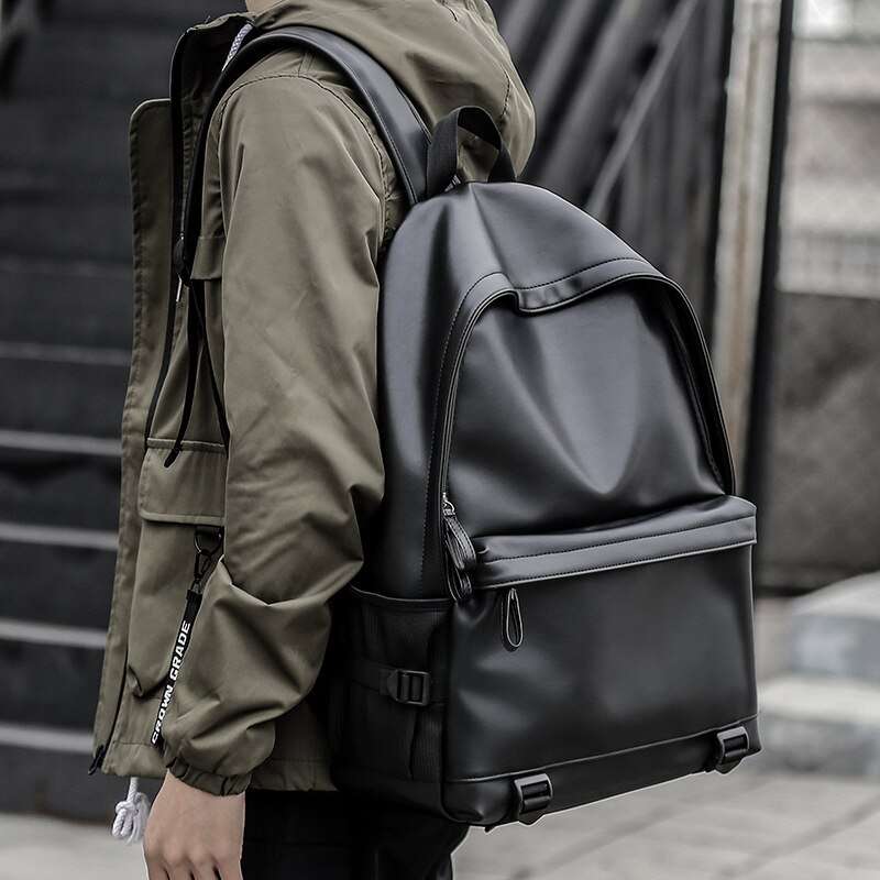 Yeni moda erkek deri sırt çantası genç siyah okul çantası erkek kolej