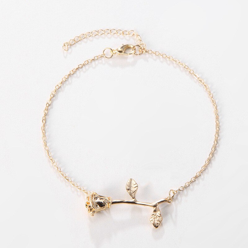 Enkel gullfarge rose blomsterkjede ankelkjeder bohemsk vintage fottøy sommer hav strand ankel armbånd fot smykker: Gull