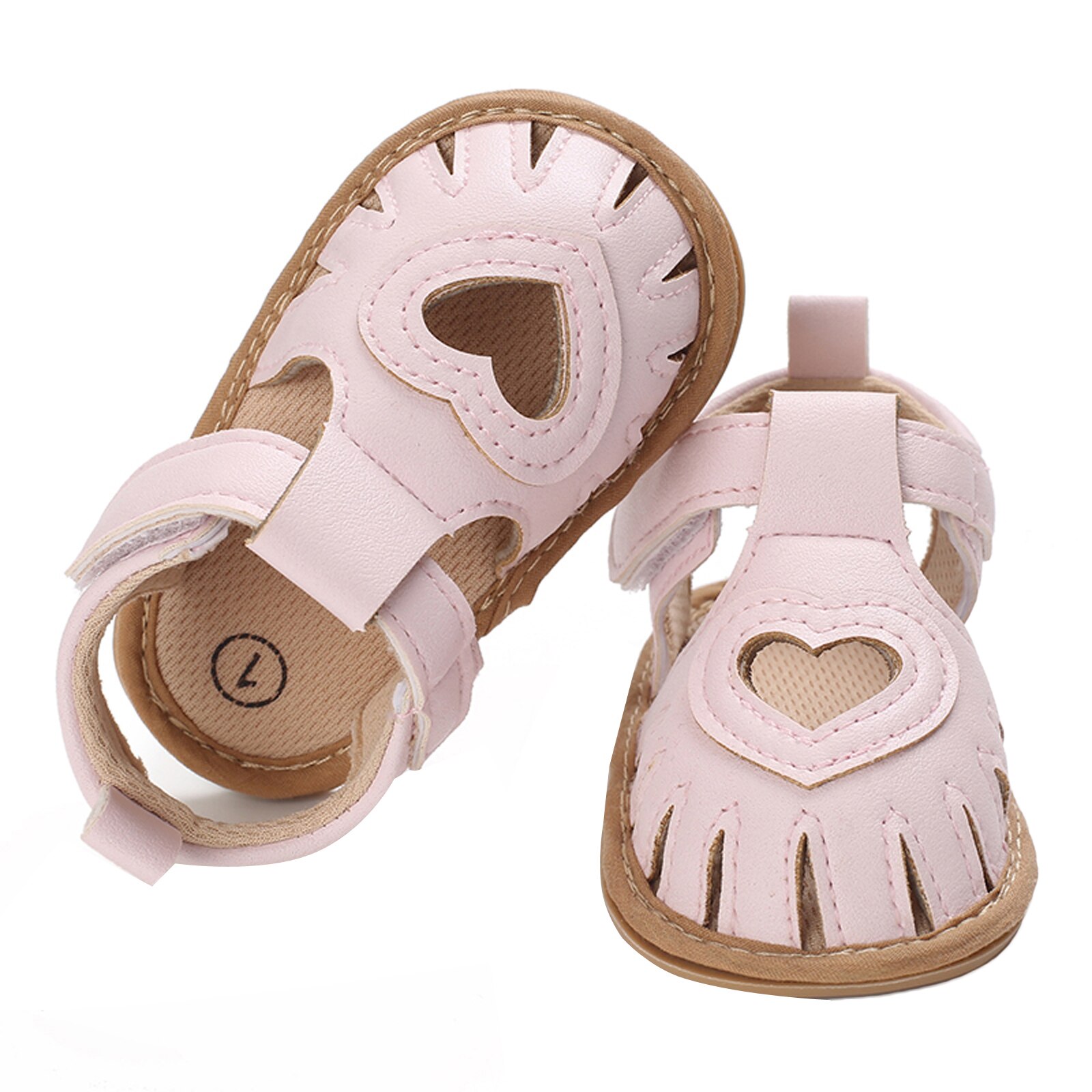 Toddler Baby Summer Sandals Solid Color Heart-shaped Cutout Soft Sole Girls Boy Beach Sandals 0-18Months