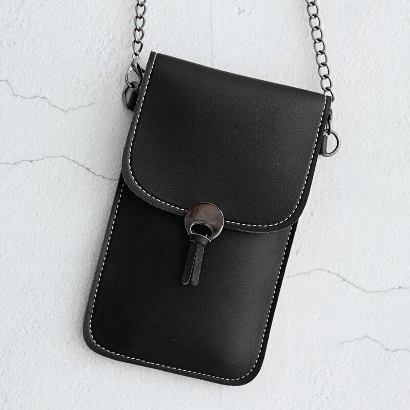 Touch Screen Transparent Cell Phone Purse Women Girls Small Leather Cross Body Handbag Mini Shoulder Bag Card Coin Wallet: Black