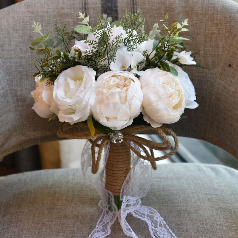 Perfectlifeoh bryllupsblomster landstil kunstige bryllupsbuketter til brude casamen blonder bryllupsblomster broche buketter: 03