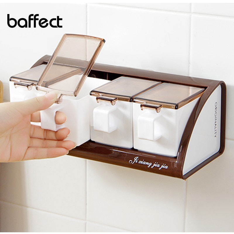 Spice Jar Seasoning Box 3/4Pcs Set Kitchen Spice Storage Bottle Jars Transparent PP Salt Pepper Cumin Powder Box Tool