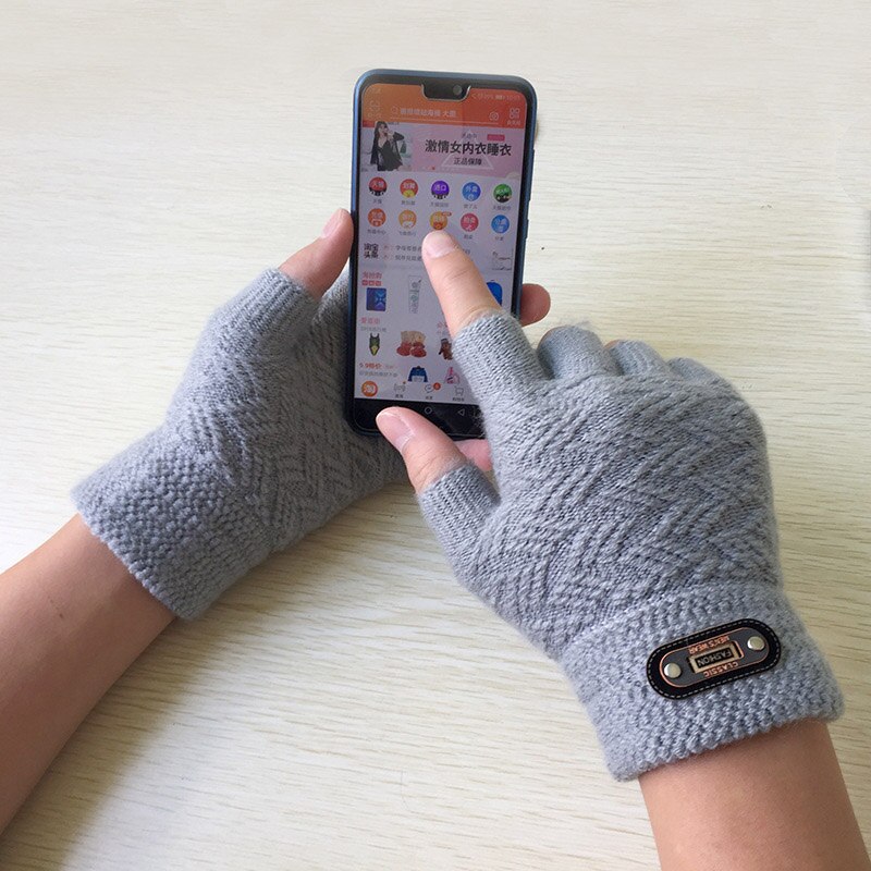 Mitaines en laine acrylique pour hommes, en tricot Jacquard épais, , à la , gants pour écran tactile C2: Half Finger Gray