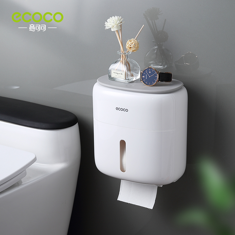 ECOCO-soporte de papel higiénico de montaje en pared, estante, bandeja de papel higiénico, tubo de papel en rollo, caja de almacenamiento creativa, caja de pañuelos para el hogar: double-deck grey