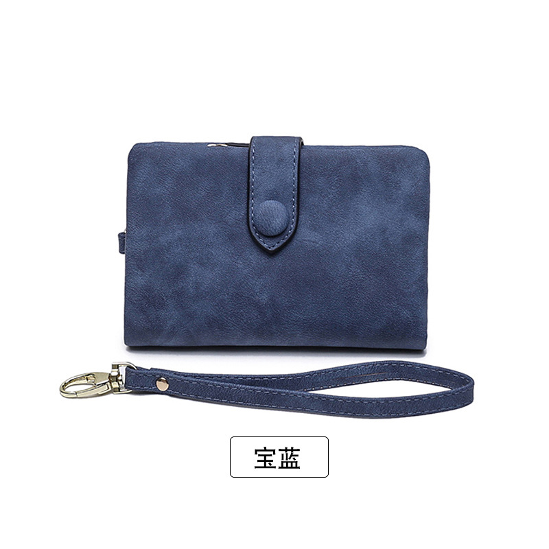 Portefeuille femme cuir portefeuille mat portefeuille court Cartera Mujer mignon Tri-pli multi-carte femme portefeuille: blue