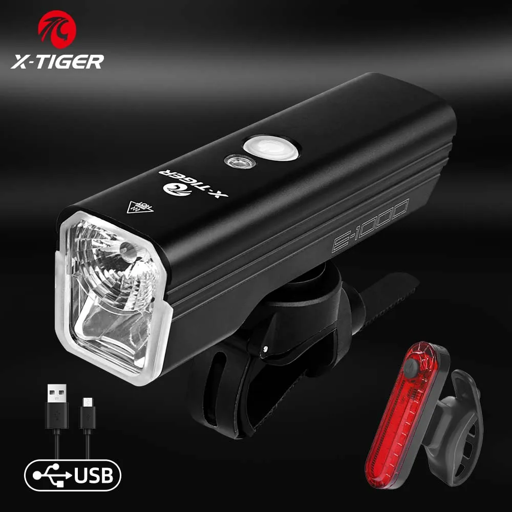 X-Tiger Fahrradscheinwerfer, Fahrrad-Taschenlampe, tragbar, abnehmbar, wiederaufladbar, Aluminium, 1000 Lumen, für Reisen, Mountainbike, LED-Fahrradbeleuchtung: Gelb