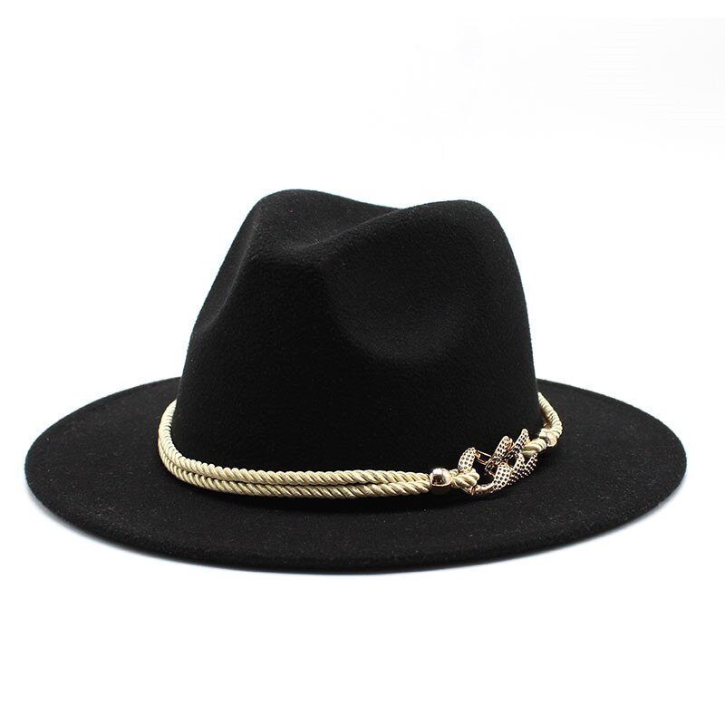 Chapeau fedora noir/blanc à large bord en feutre pour homme et femme, en mélange de laine artificielle, simple, église, derby, haut-de-forme, panama, solide, jazz, casquette: Black