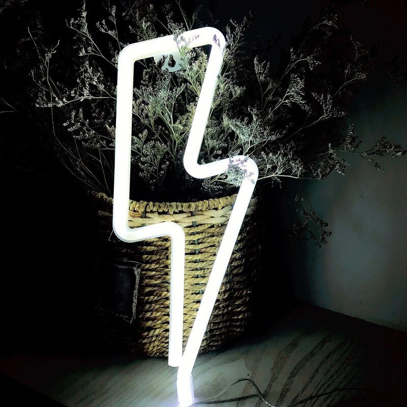 Lightning Led Neon Sign Muur Nachtlampje Usb Batterij Operated Tafellamp Voor Thuis Slaapkamer Party Wedding Decor Kids: WHITE