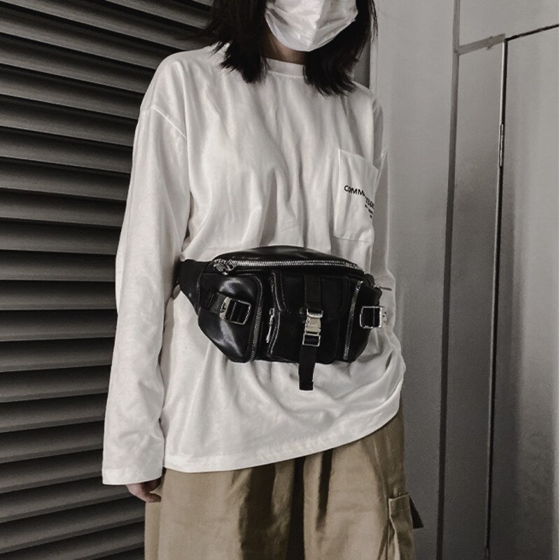 Y demo techwear elegant midjeveske kvinner punk spenner en skulderveske grunge lomme glidelås håndveske kvinne
