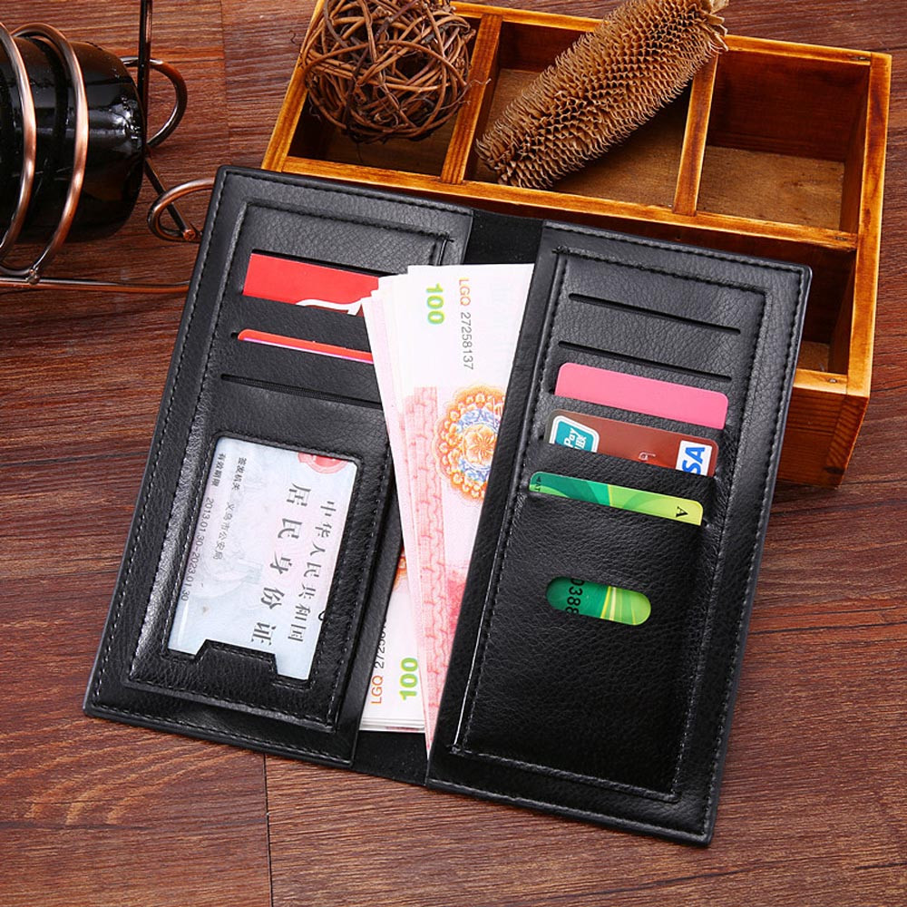 Men PU leather long clutch wallet Cards holder purse brown black male pocket wallet Coin bag purse Billfold