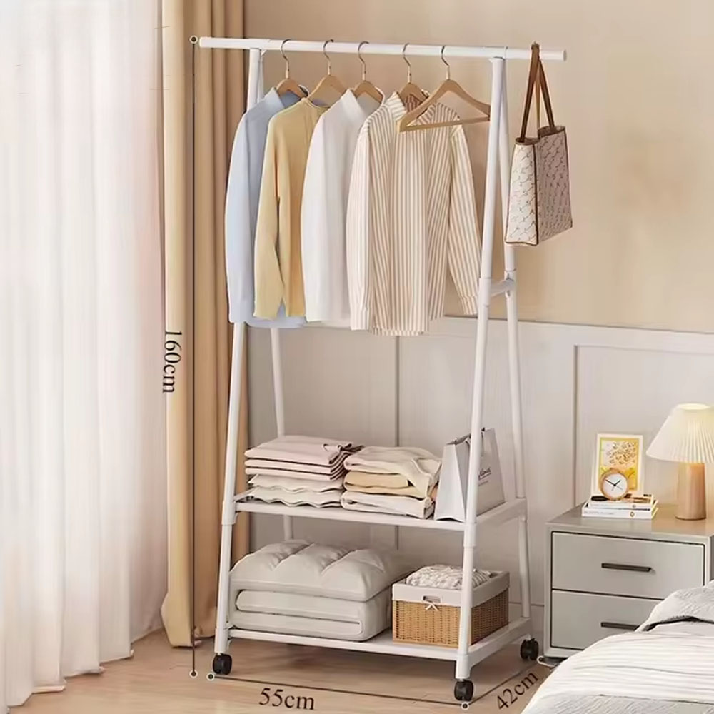 Clothes Rack Triangle Pulley With Wheels Hangers Coat Rack Living Room Bedroom Furniture Hangers Floor-Standing Clothes Racks: WHITE