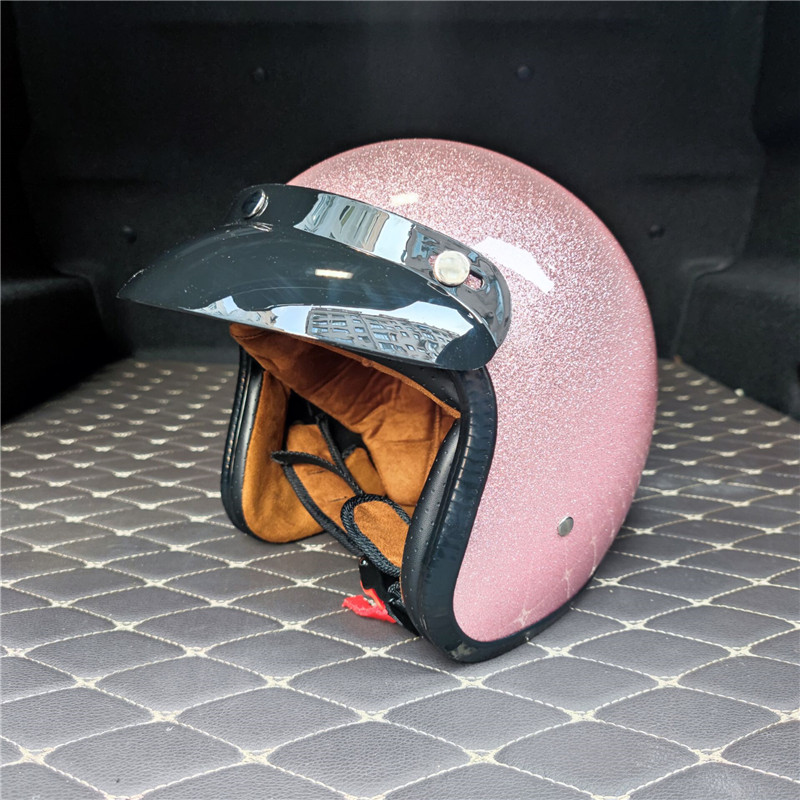 Kiiltoa pinkki vintage moottoripyörä kypärä open face kypärä piste hyväksytty retro moto casco capacete motociclistas capacete ce: Vaaleanpunainen / S