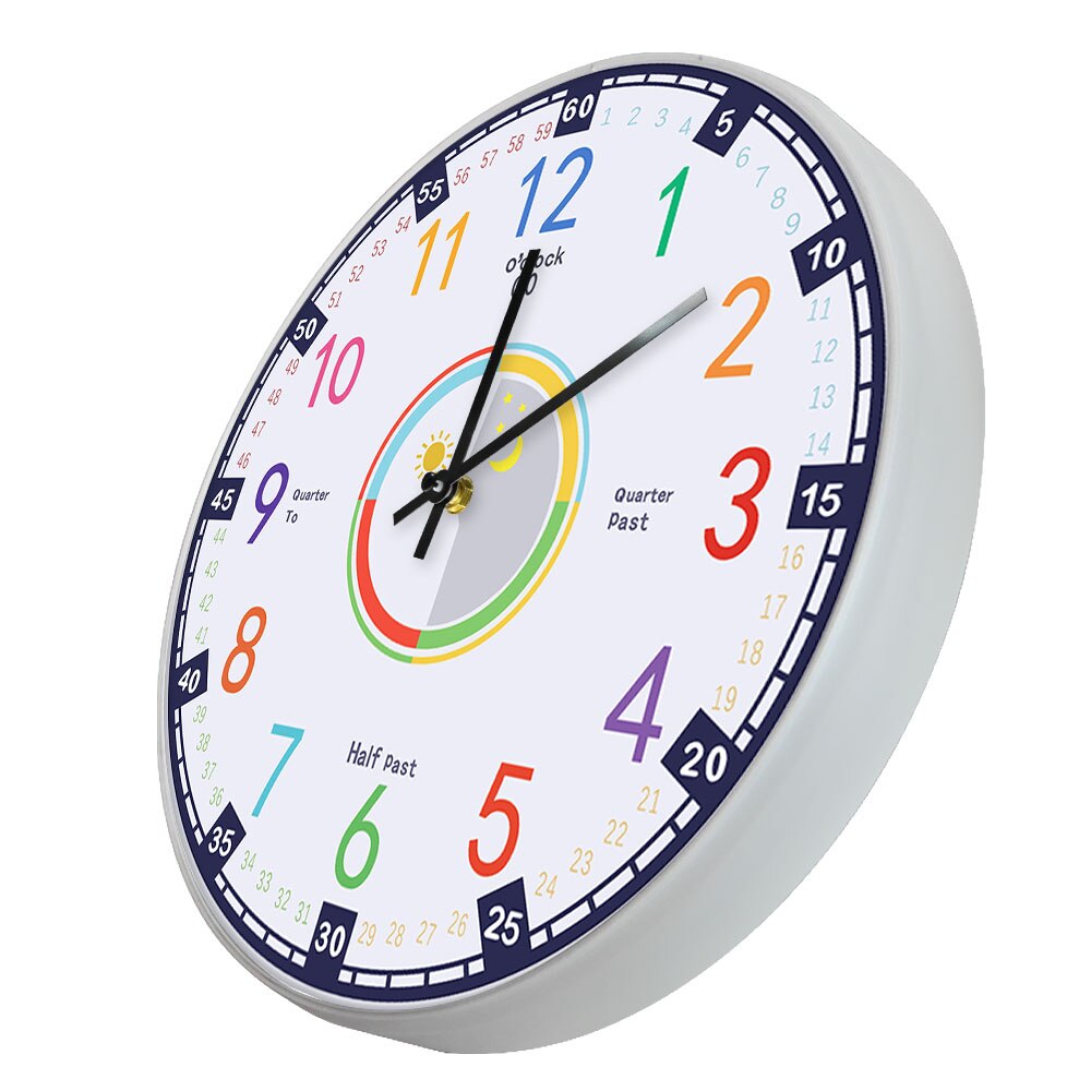 Learning Time Educational Wall Clock Kindergarden Preshool Math Activity Silent Non-ticking Hanging Watches Home Decor For Kids
