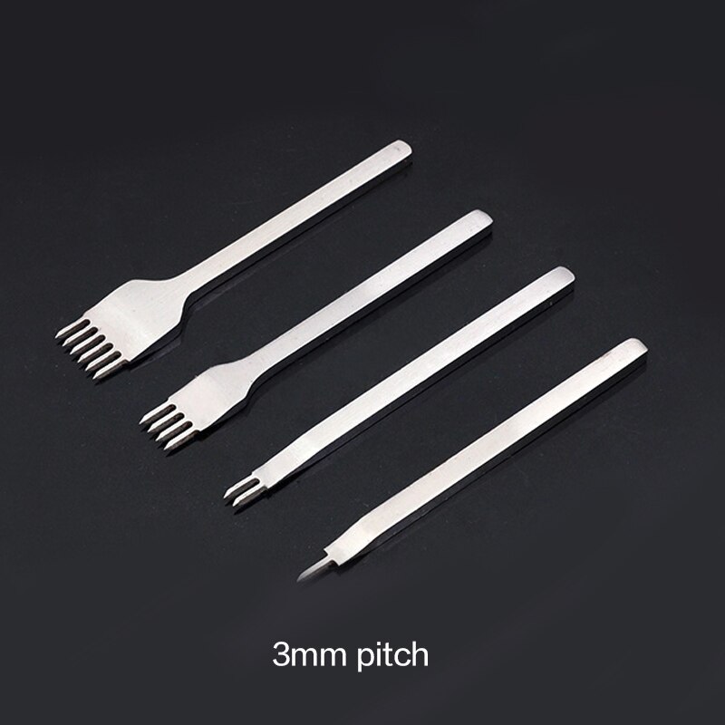 Juego de Herramientas de acero inoxidable para artesanía de cuero, cincel de costura de 3mm/4mm/5mm/6mm, 1 + 2 + 3 + 6 agujeros, 4 unids/set