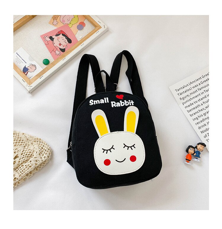 Unisex cartoon print rugzak baby schattige rits schooltas met verstelbare bandjes schattig: Zwart