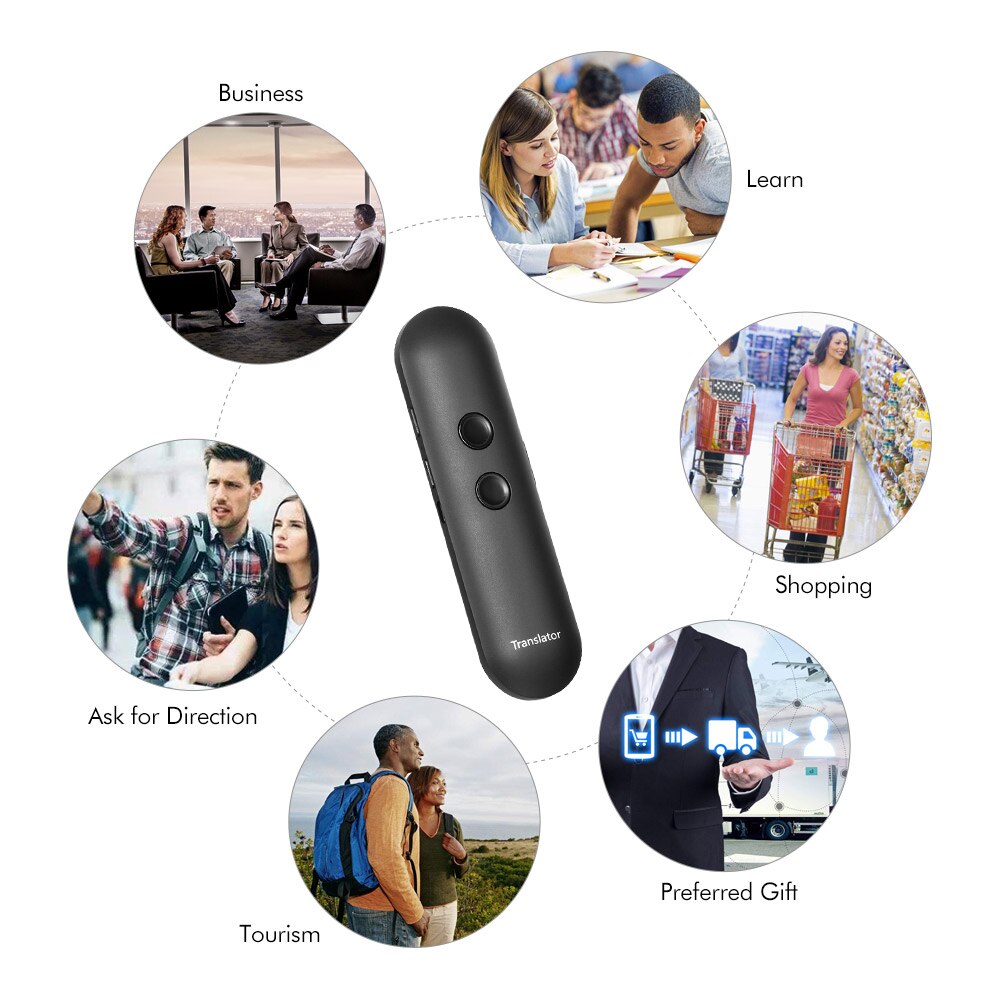 Language Translator Text/Photo/Voice Translation/Real-time Translation/42+ Languages/BT Translator with APP iOS&Android Black