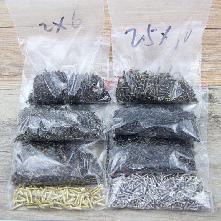 Maxmix 100 stk 2*5mm 2*6mm 2*8mm 2*10mm flathodet skrue snekker liten skrue møbler treboks maskinvare tilbehør