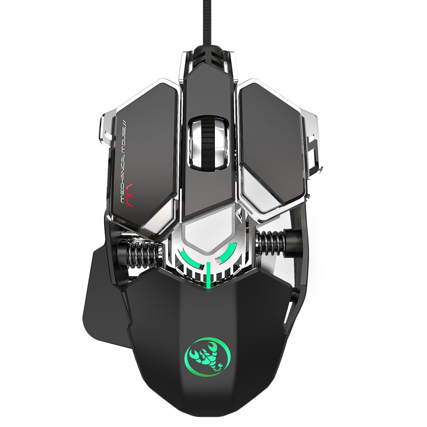 J600 eat chicken mechanische gamingmuis 6400 dpi 9- toetsen programmeerbare bedrade muis licht cool automatisch pistool voor pc-gamers: Zwart
