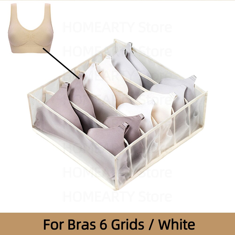 Organizador de armario para ropa interior, caja de almacenamiento para calcetines, bolsa de almacenamiento para armario, sujetador, pantalones, cajón divisor: Off-white-6 Grids
