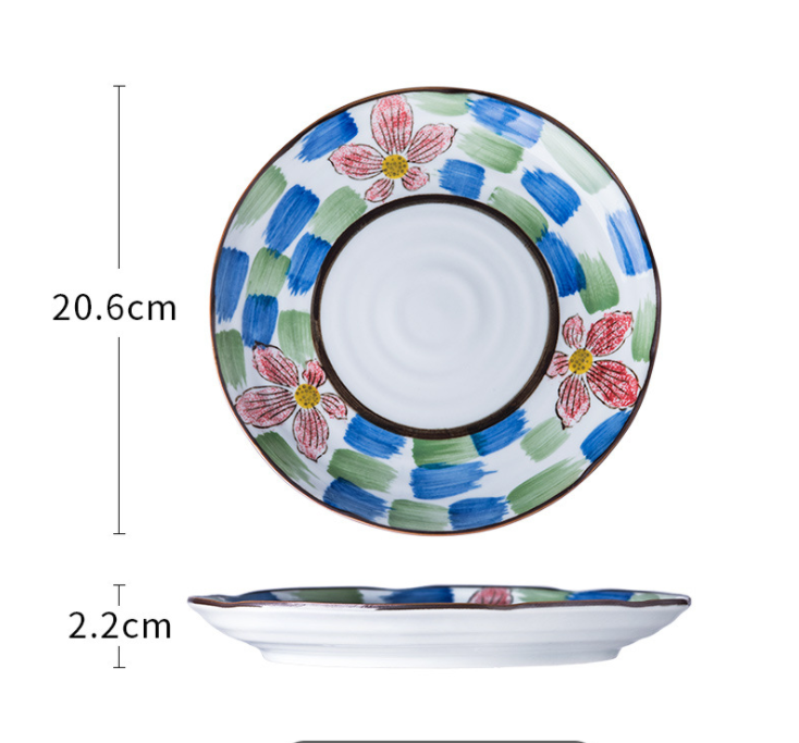 8 tommer japansk keramisk tallerken hjemmespiseskål rundt håndmalet bordservice personlighedsfad til middagsplader: 5