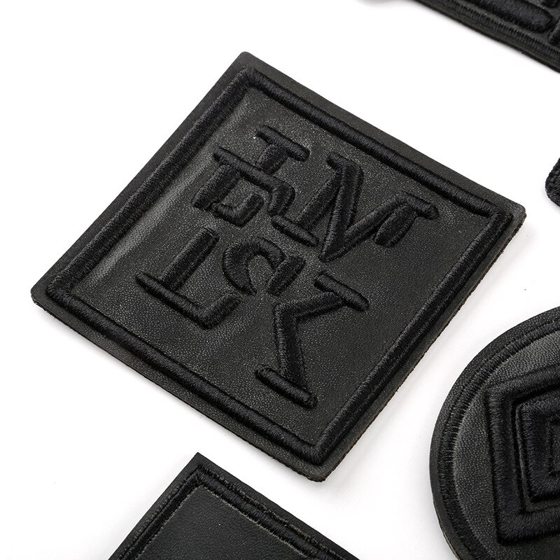 Embroidery Black PU Leather Sew on Iron on Patch Clothing Diy Appliques for Jacket Cap Bag Decoration Stripe