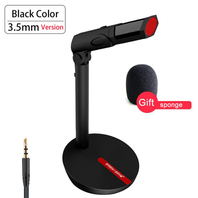 Popupine Wired Condenser Studio Microphone USB 3.5mm Microphone, Flexible Microphone For Computer Laptop Gaming: Black 3.5mm