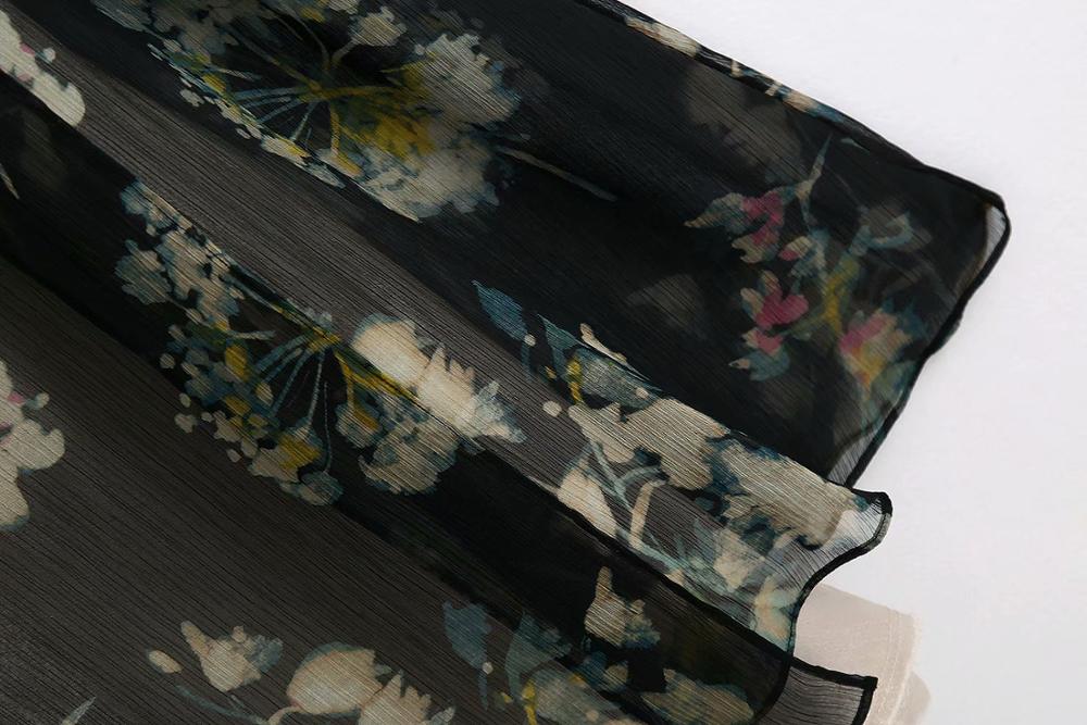 Saia feminina estampada vintage, saia de flores com estampa de flores, dupla camada, manga longa, renda, laço, casual, retrô, 2020 qun622