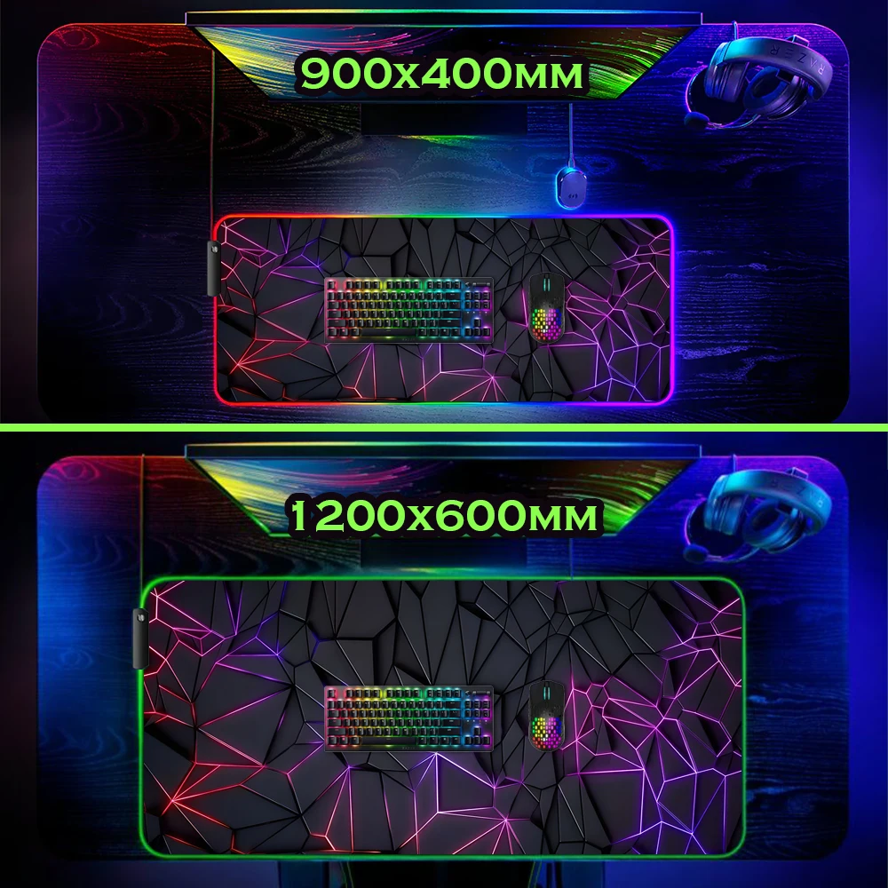 Gamer-Mauspad, RGB-LED-Mauspad, Geschwindigkeit 900 x 400, Mauspad, 800 x 300, große Teppiche, 1000 x 500 mm, Gaming-Zubehör, Beleuchtung, Gummimatten