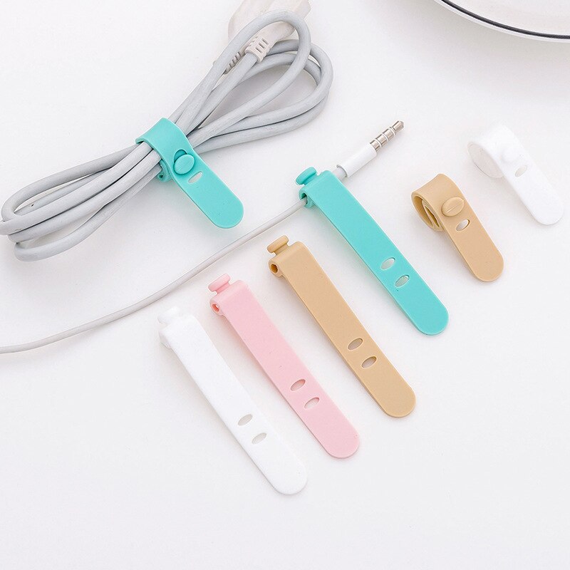 Enrouleur de câble d'écouteurs en Silicone, 4 pièces, support de cravates pour écouteurs iPhone Samsung MP4, organisateur de bureau