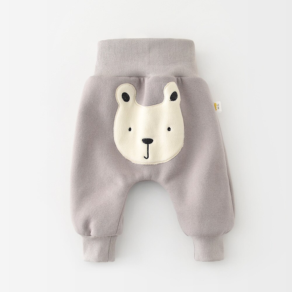 9533C Baby Kleding Cartoon Beer Pp Broek Winter Cartoon Dier Borduurwerk Baby Broek Jongen Hoge Taille Dikke Meisje &#39;S Pant: gray / 90 for 2y