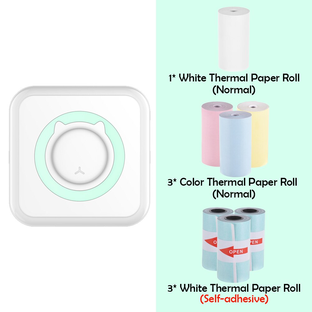 C15 Pocket Thermal Printer Portable Mini Wireless BT Connect 200dpi Photo Label Memo Wrong Question Printing with 1 Roll Paper: Green F