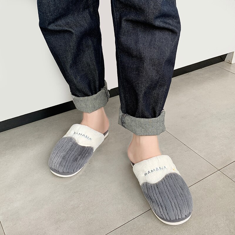 Talven lämpimät tossut miesten hedelmät lyhyet pehmoiset sisäkengät miehille luistamaton turkis kotitossut unisex-tasaiset kengät koko 45