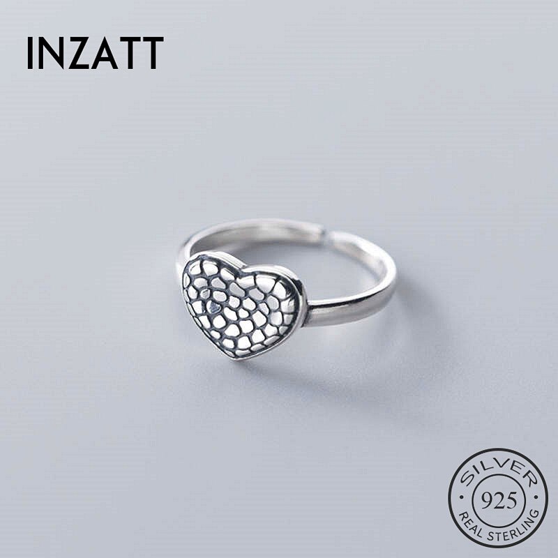 Inzatt real 925 sterling thai prata coração quebrado anel ajustável para a mulher festa jóias finas minimalista bonito acessórios presente