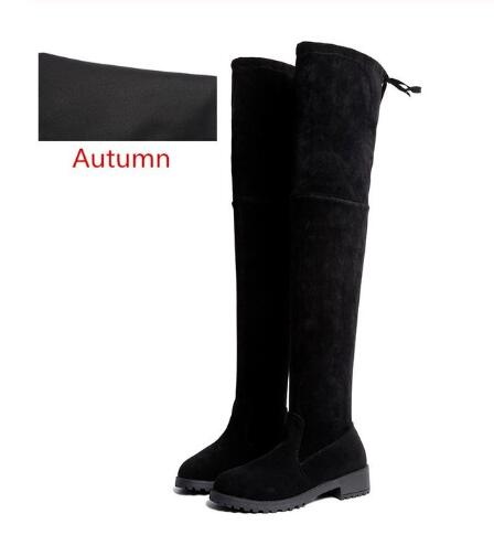 NAUSK Thigh High Boots Female Winter Boots Women Over The Knee Boots Flat Stretch Sexy Shoes Black Botas Mujer: Black / 8