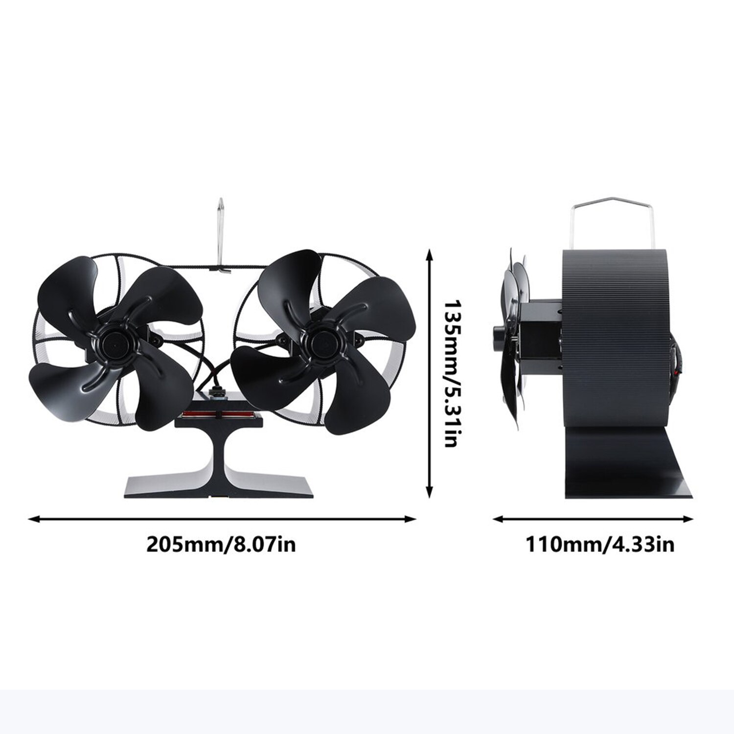 8-Blade Dual Hoofd Warmte Aangedreven Houtkachel Fan Mini Haard Fan Oven Lucht Blower Voor Hout/Log brander/Haard