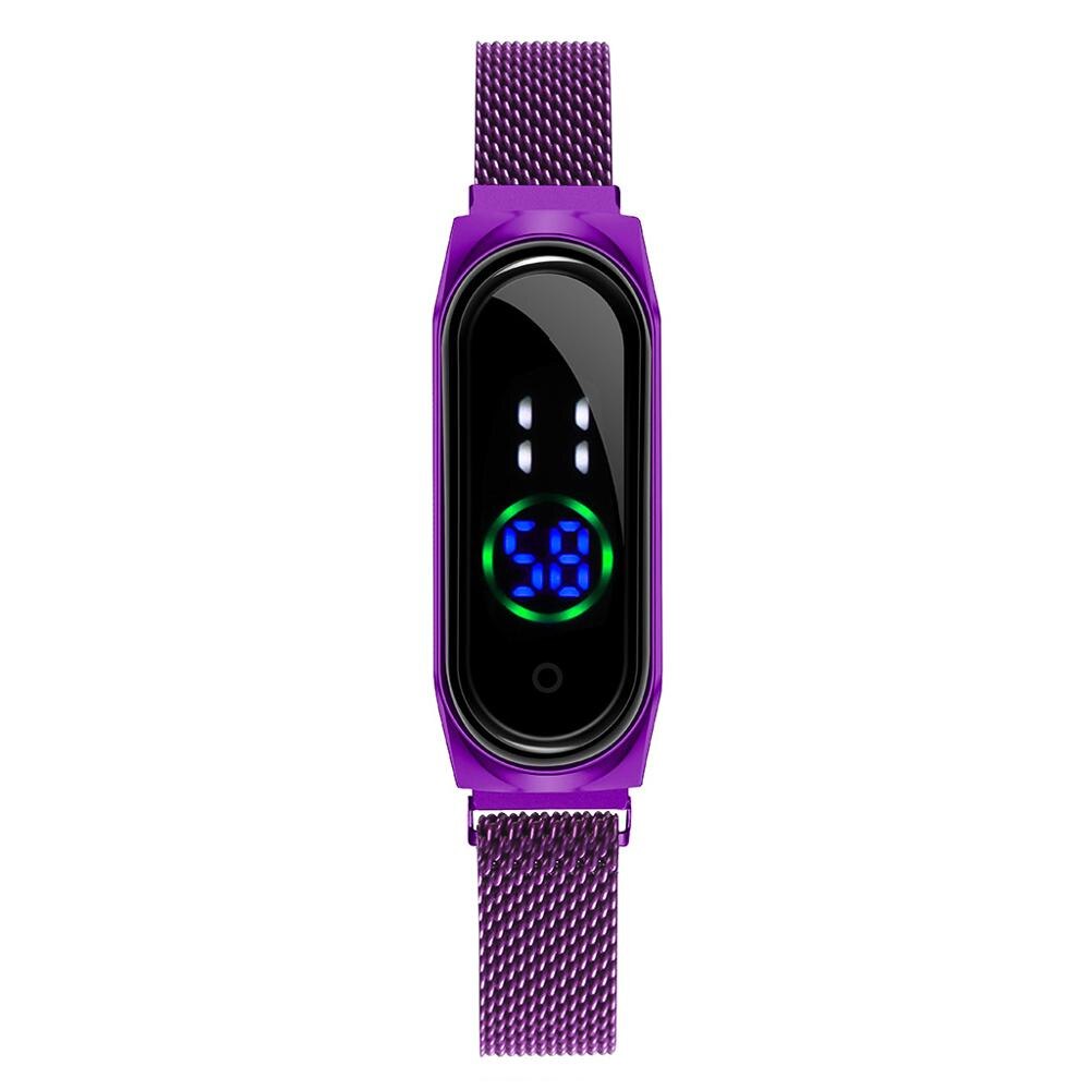 Dames Horloge Vrouwen Touch Screen Led Horloges Rose Goud Magnetische Mesh Riem Elektronische Klok Digitale Horloges Relogio Feminino: purple