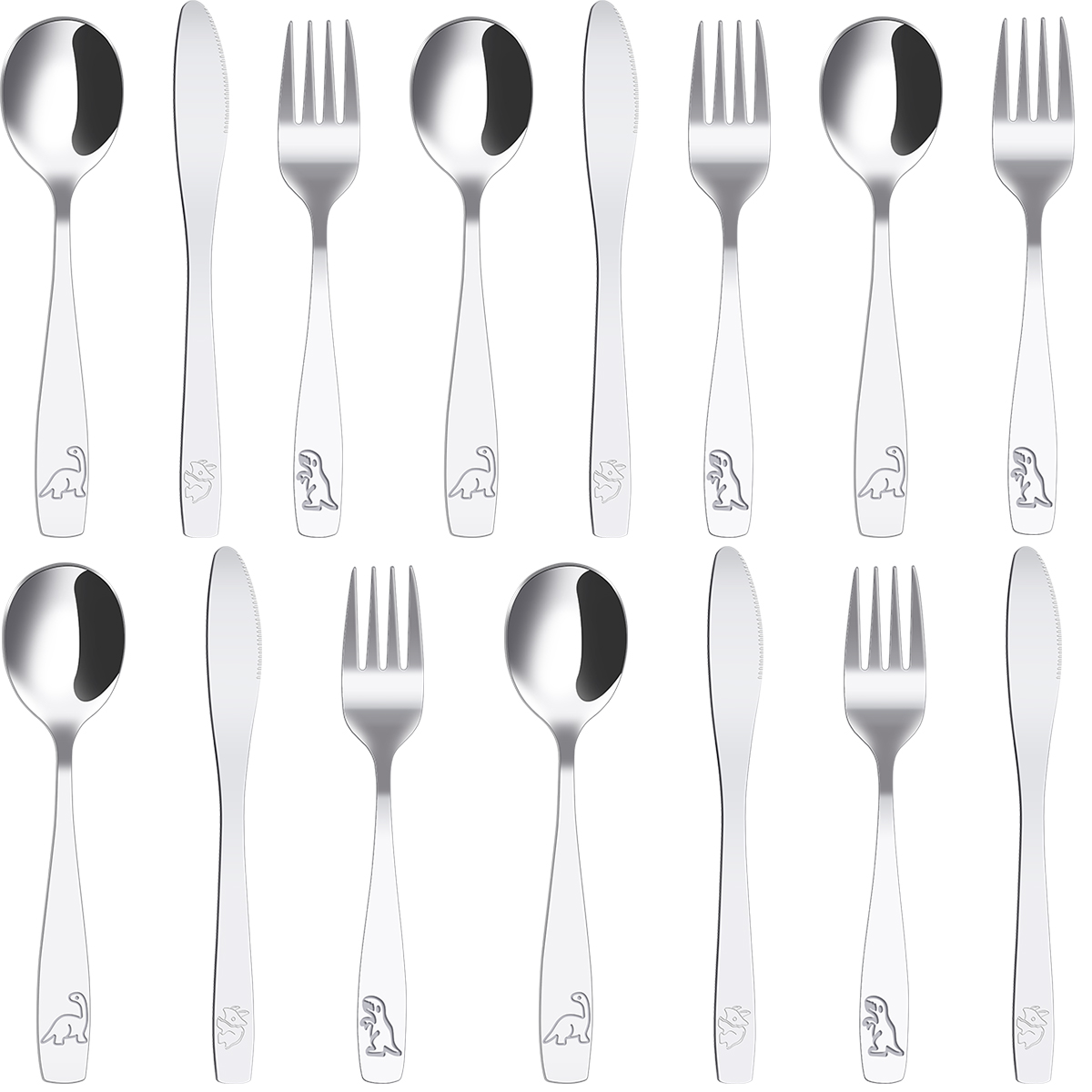 9/15Pcs Kids Silverware Set 410 Stainless Steel Kids Fork Spoon and Cutter Set Funny Dinosaur Flatware Set for Children Toddler