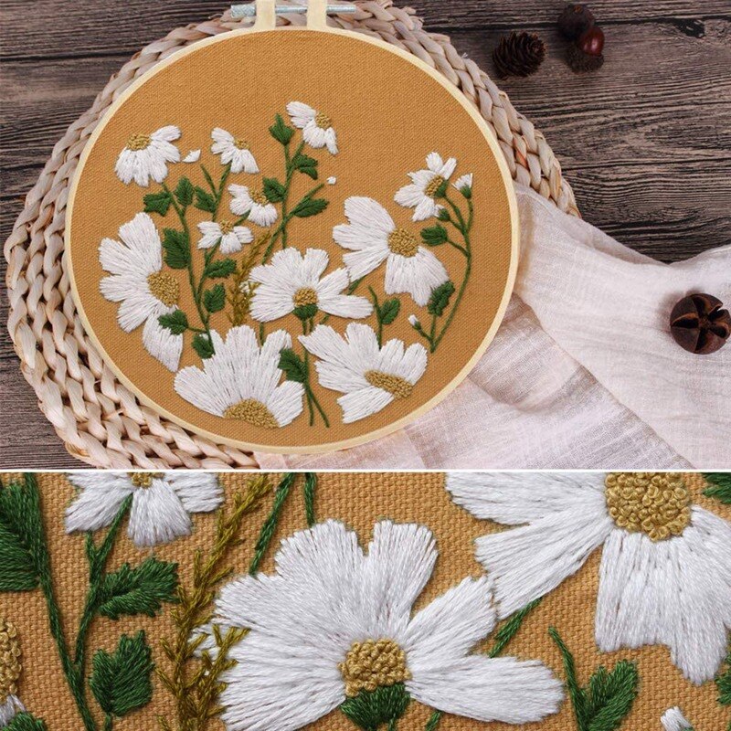 Lber broderi nybörjarkit, broderi startpaket gör det själv blommigt sidenband broderi nybörjarkit liten krysantemum