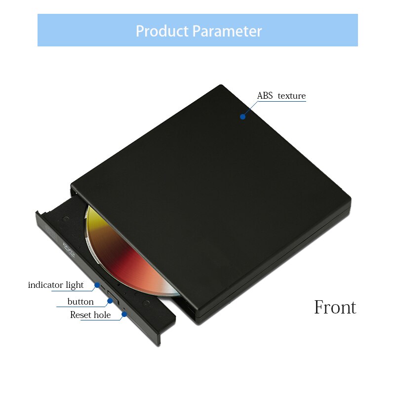 Externe dvd-speler, optische schijf, usb 2.0 cd rom-speler, cd-rw-brander, schrijver, lezer, recorder, draagbaar voor laptop, windows pc (wit)