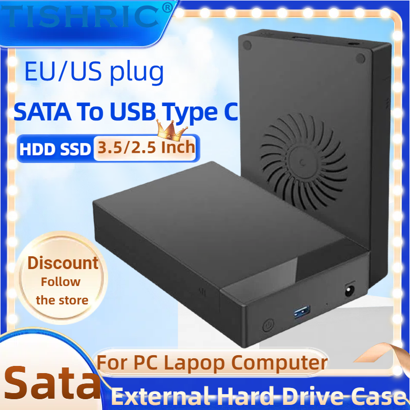 TISHRIC 3.5 Inch External Hard Drive Enclosure HDD SSD SATA To USB 3.0 3.1/Type C Hard Disk Case Housing For PC Lapop Computer