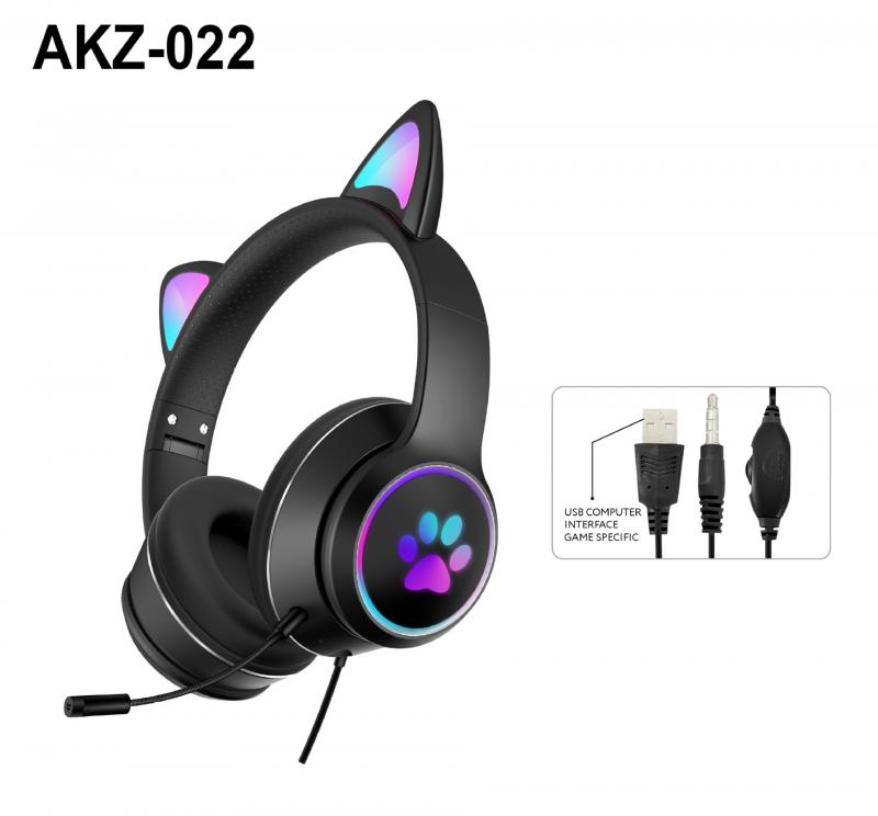 AKZ-022 Cat Ear Wired Gaming Earphone 7.1 Channel LED Lighting Over-head Headphone Headset With Noise Reduction Mic For Gamer: 05