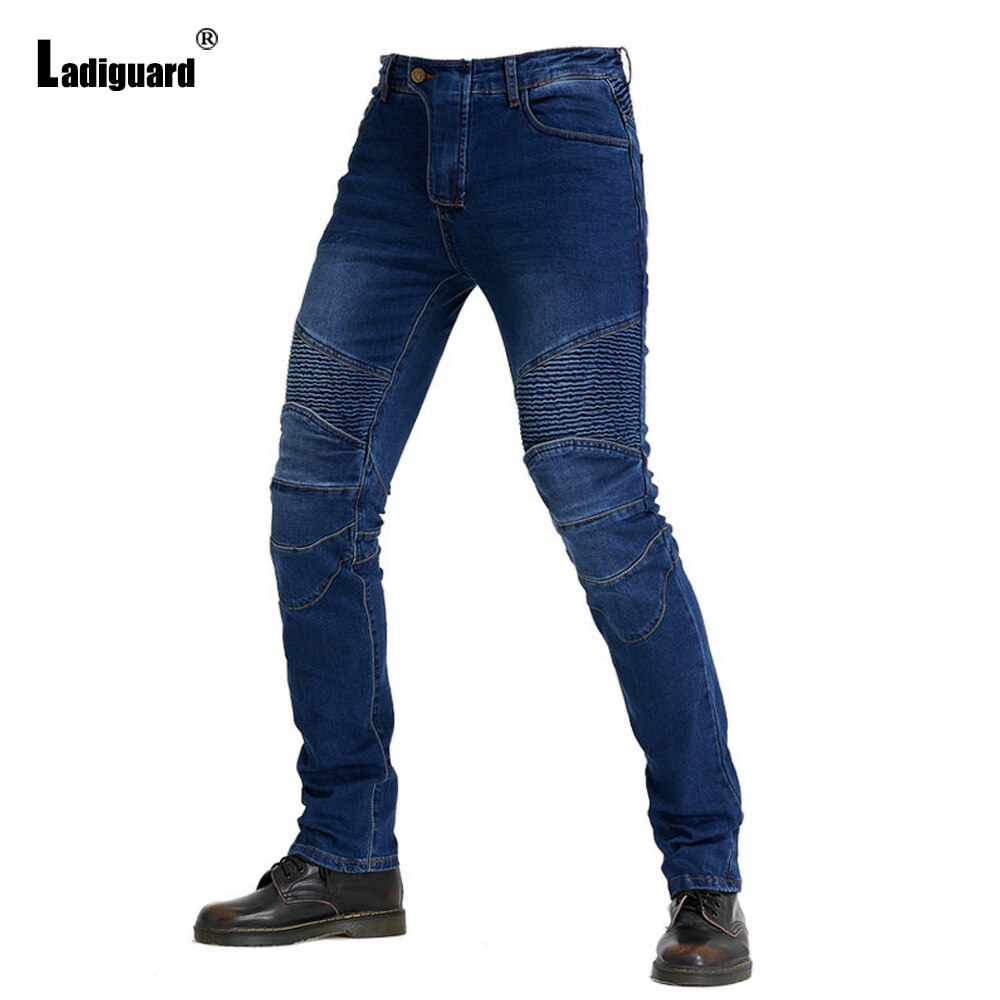 Ladiguard Plus Größe Männer Jeans Demin Hosen Ich bin Westlichen Fahrrad Sliming Unteren Männlichen Polsterung Hosen Neue Patchwork draussen Demin Schlauch