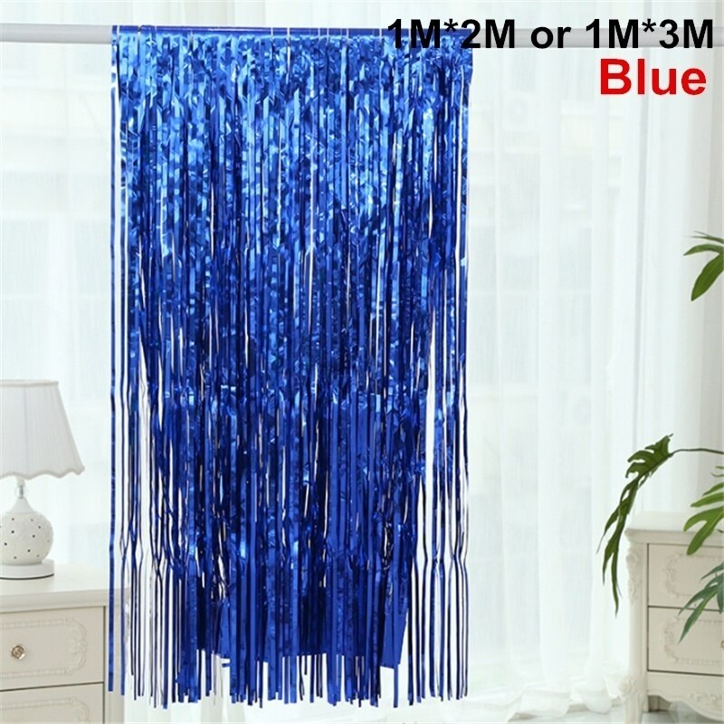 Metallic Foil Fringe Party Backdrop Curtains Glitter Tinsel Foil Fringe for Christmas Wedding Birthday Party Wall Decorations: blue / 3mx1m (length width)