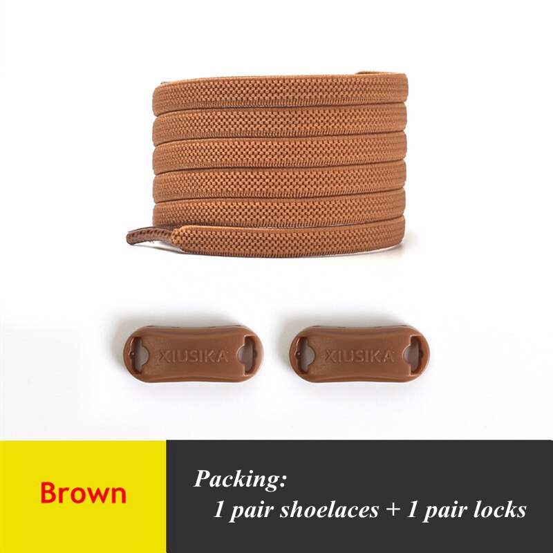 Lacets élastiques plats, 1 paire, pas de nœuds, pour chaussures de sport pour enfants et adultes, lacets rapides pour paresseux, 24 couleurs: Brown