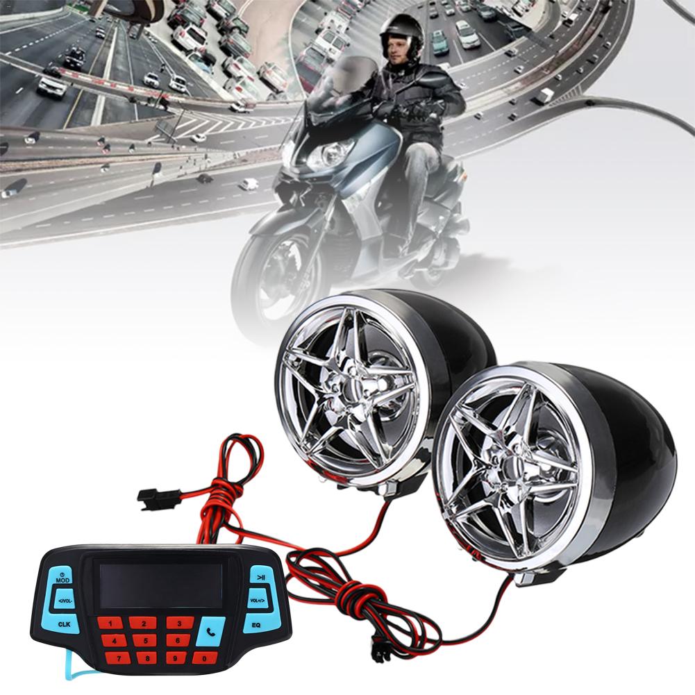 12V A Pair Bluetooth Motorcycle MP3 Player Speaker ATV Alarm Handlebar Radio