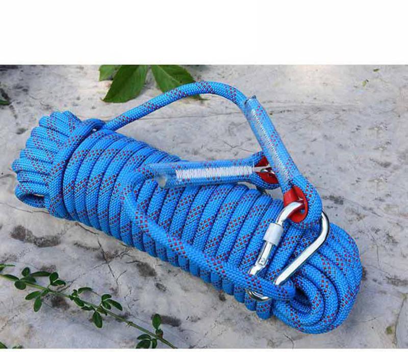 12mm 10/20/30m Climbing Rope w/ Hook High Strength Emergency Safety Fire Escape Rope Lifeline Rescue Rope Outdoor Survival Tool: Blue / 20m