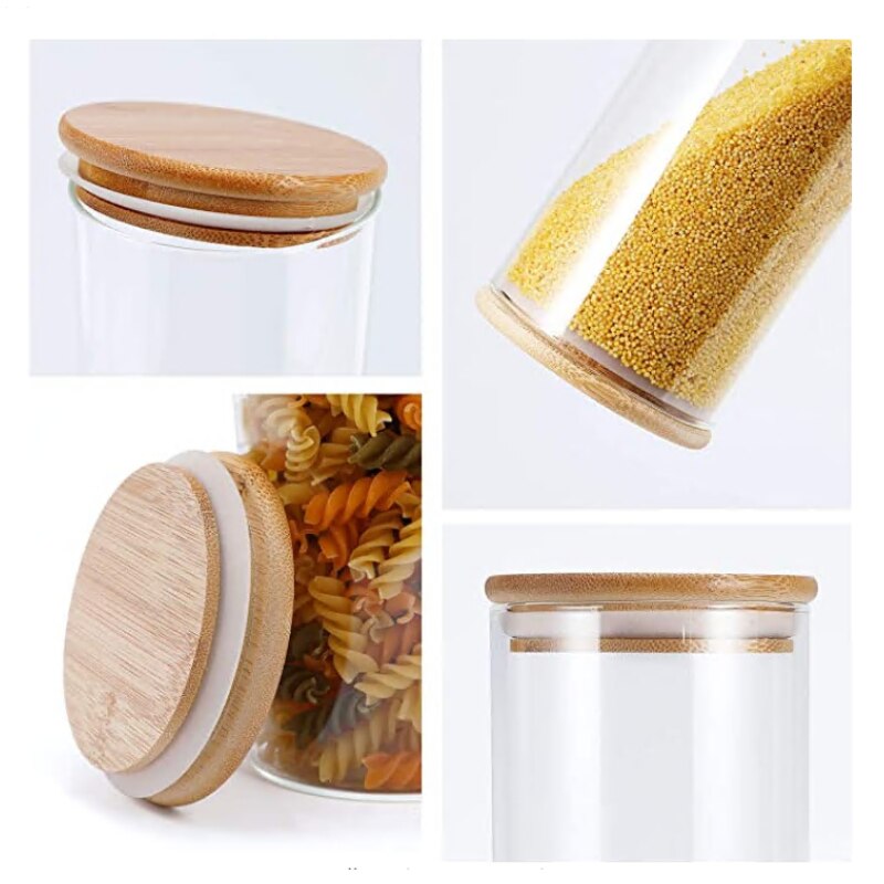 Glass Airtight Jars,Glass Food Storage Jars Containers with Bamboo Lid,Tea Cans Dried Fruit Snacks Storage Bottles